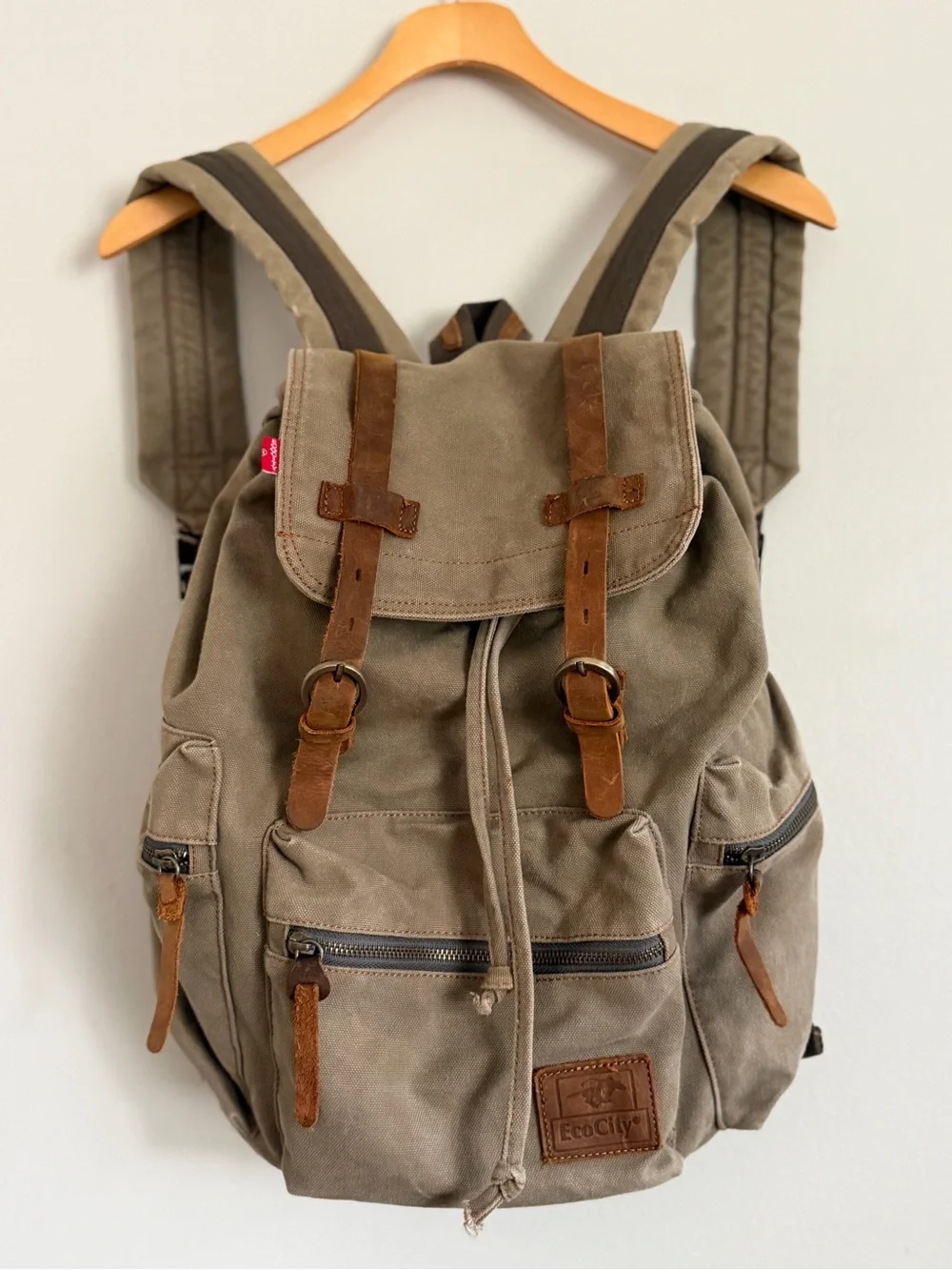 Vintage Canvas Backpack Leather Rucksack Knapsack Tote Satch